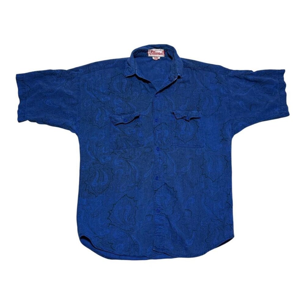Vintage Pier ConnectionPatterned Blue Button Up Short Sleeve Shirt Youth‎ XL